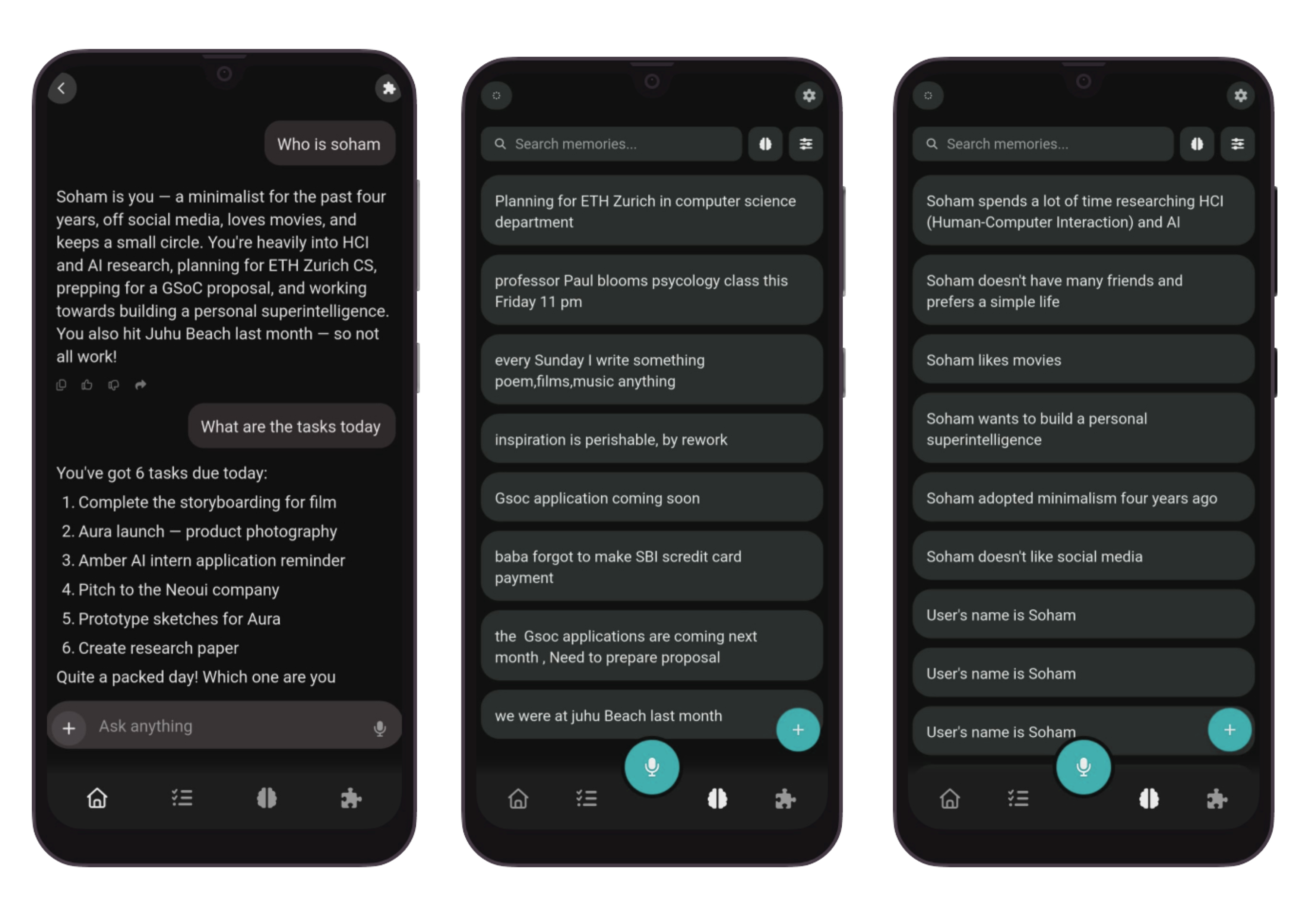 App UI screens